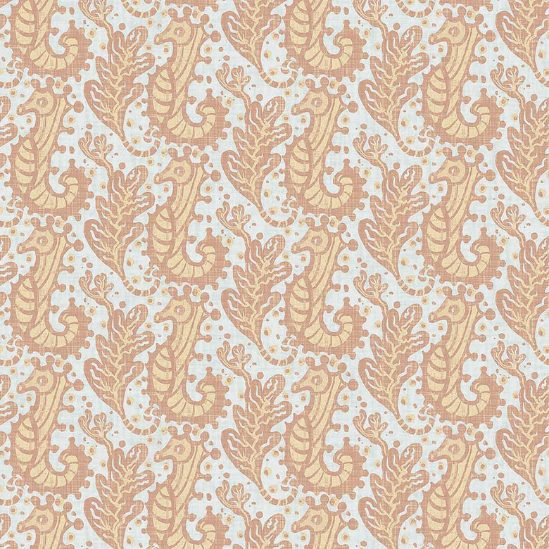 Shetland Seahorses Wallpaper in Lemon Meringue on Duck Egg