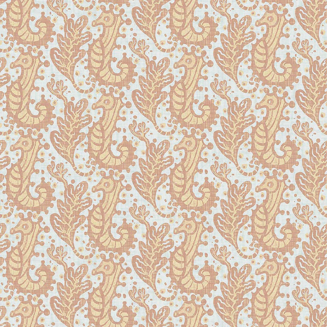 Sample of Shetland Seahorses Wallpaper in Lemon Meringue on Duck Egg
