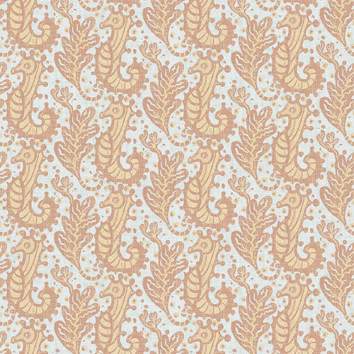 Sample of Shetland Seahorses Wallpaper in Lemon Meringue on Duck Egg