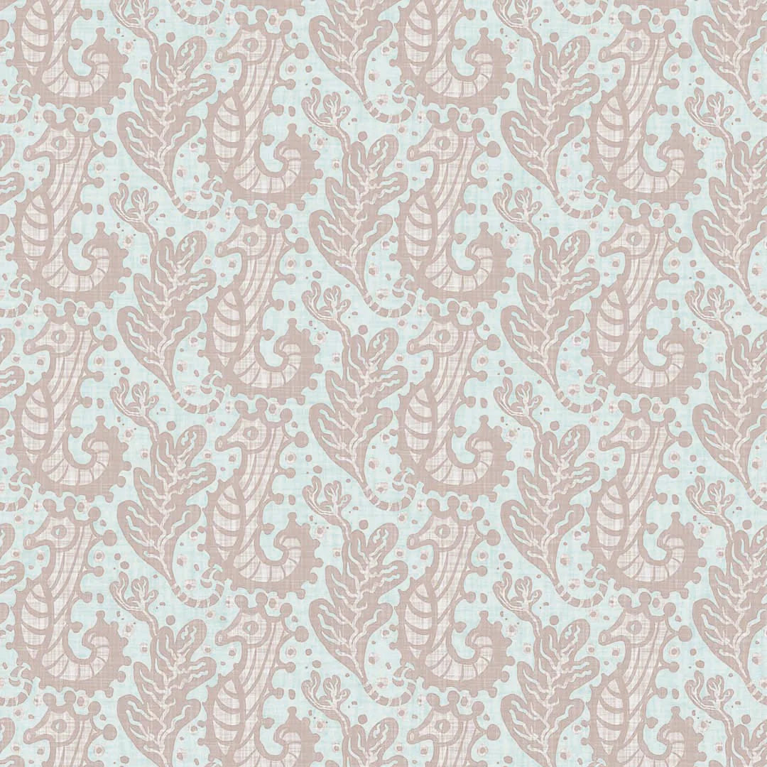 Sample of Shetland Seahorses Wallpaper in Vintage Rose on Mineral