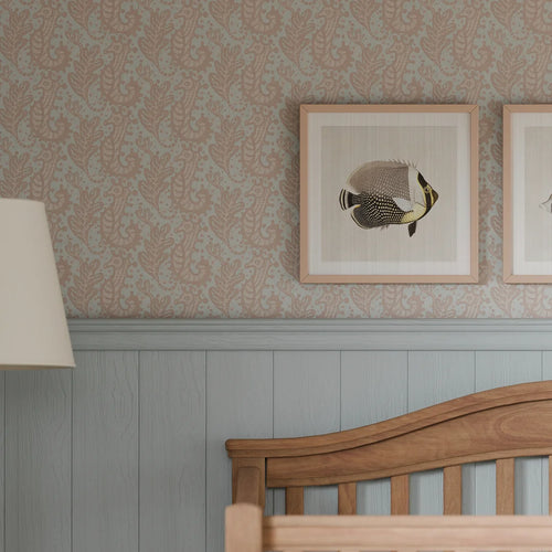 Shetland Seahorses Wallpaper in Vintage Rose on Mineral