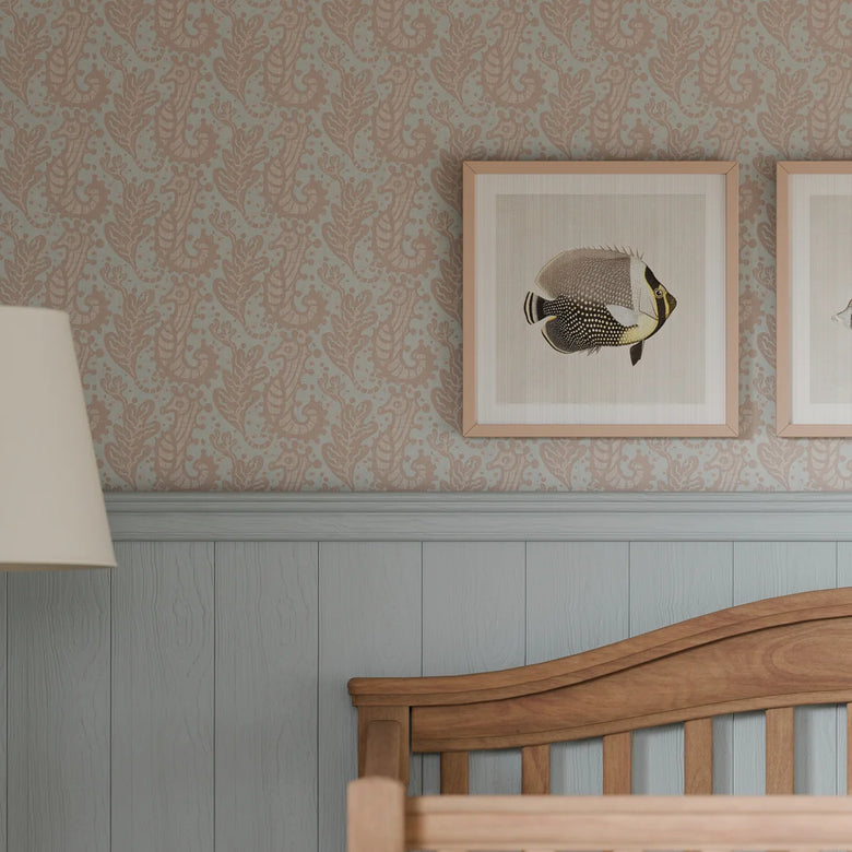 Shetland Seahorses Wallpaper in Vintage Rose on Mineral