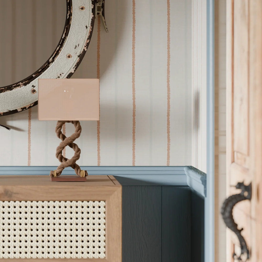 Shoreline Stripes Wallpaper in Autumn Spice and Duck Egg on Pearl White