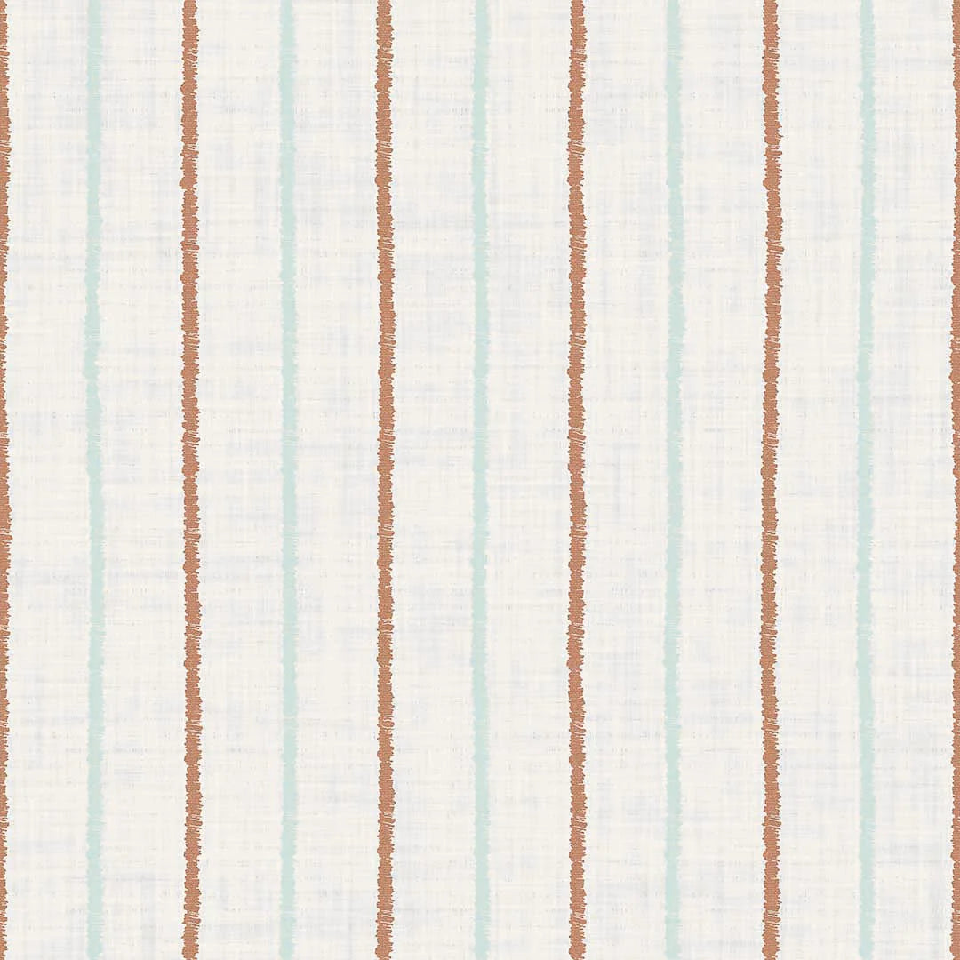 Sample of Shoreline Stripes Wallpaper in Autumn Spice and Duck Egg on Pearl White