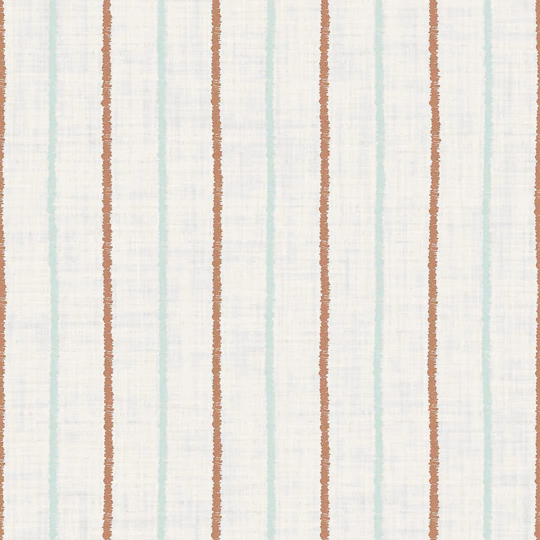 Sample of Shoreline Stripes Wallpaper in Autumn Spice and Duck Egg on Pearl White