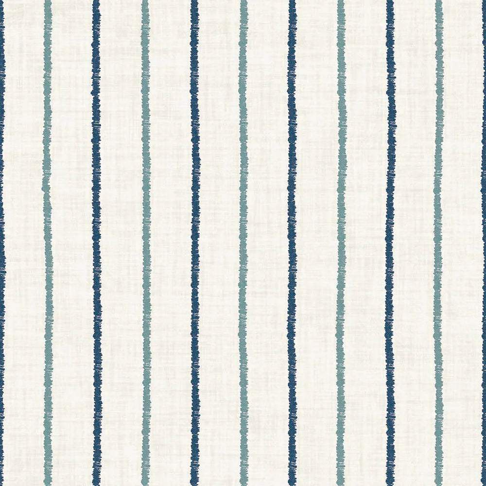 Shoreline Stripes Wallpaper in Classic Navy and Teal on Sand