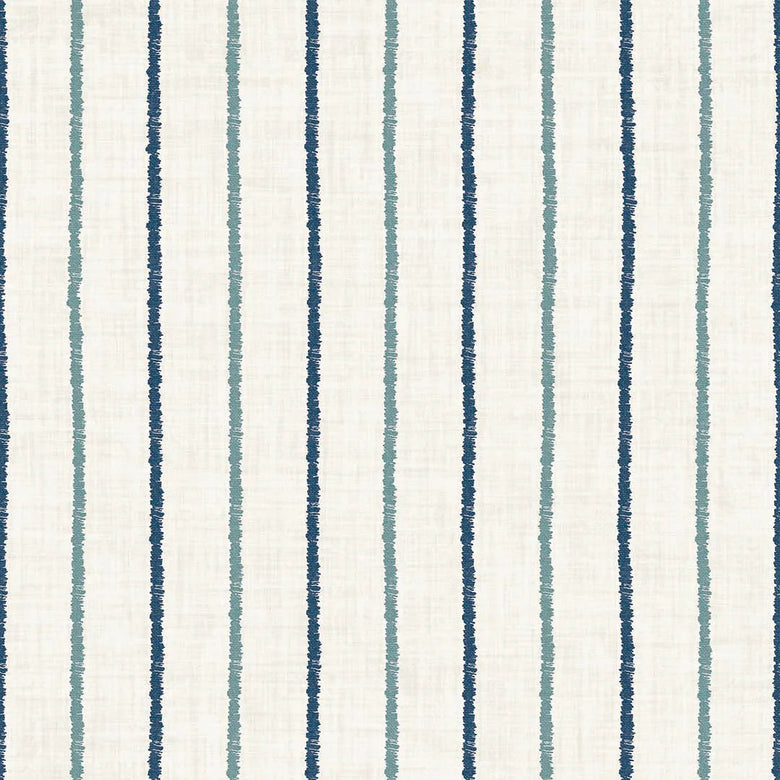 Shoreline Stripes Wallpaper in Classic Navy and Teal on Sand
