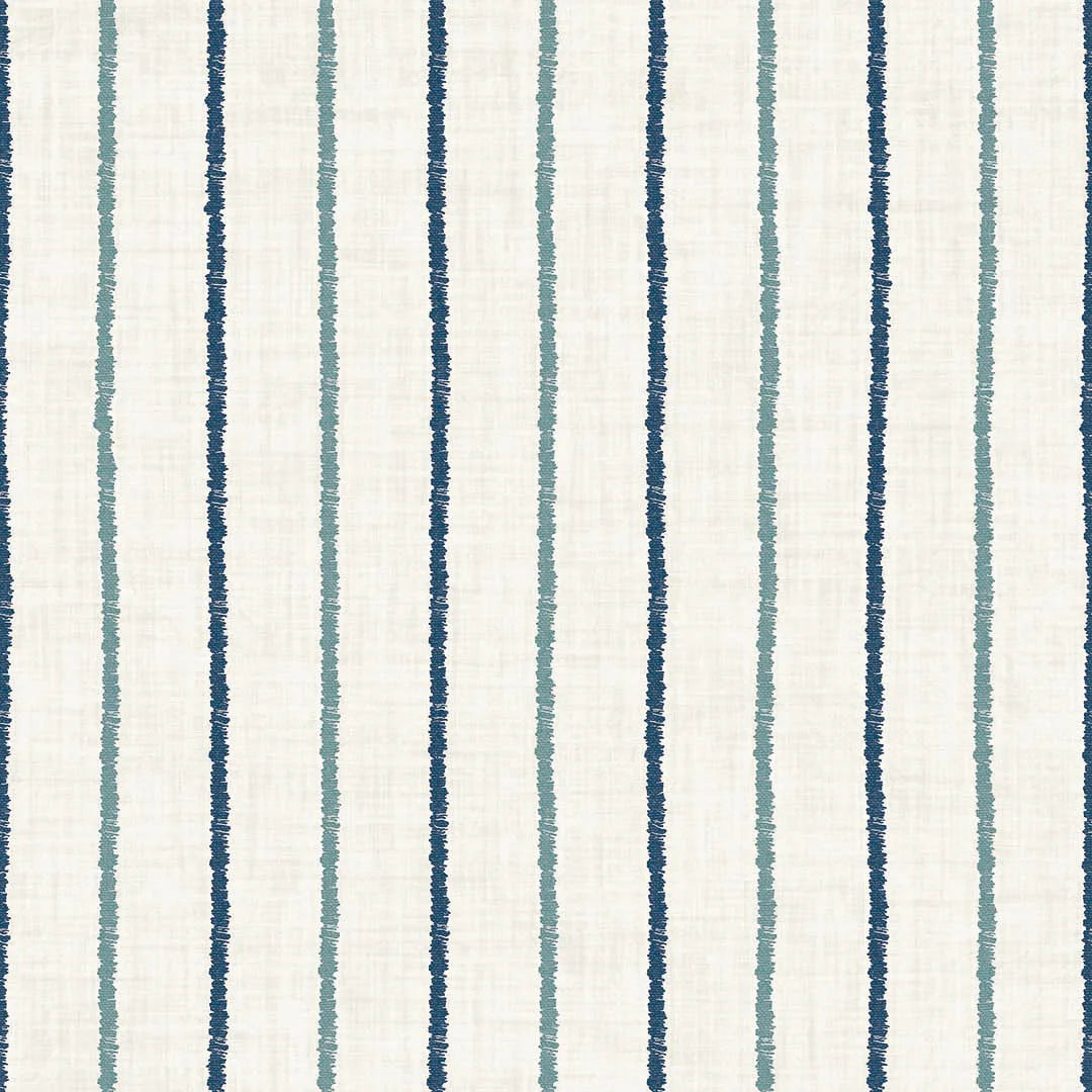 Sample of Shoreline Stripes Wallpaper in Classic Navy and Teal on Sand