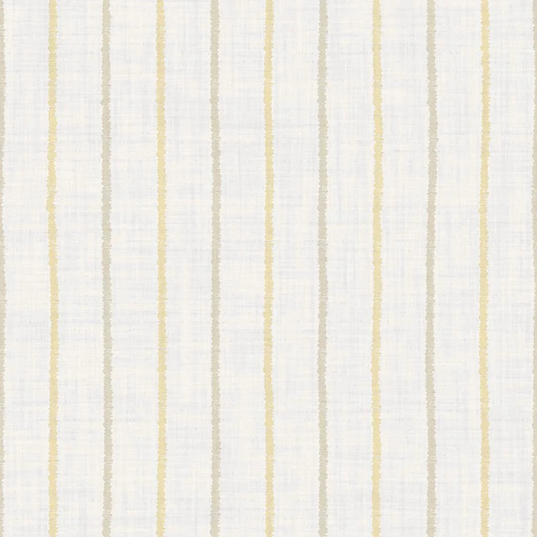 Sample of Shoreline Stripes Wallpaper in Lemon Meringue and Gold on Pearl White