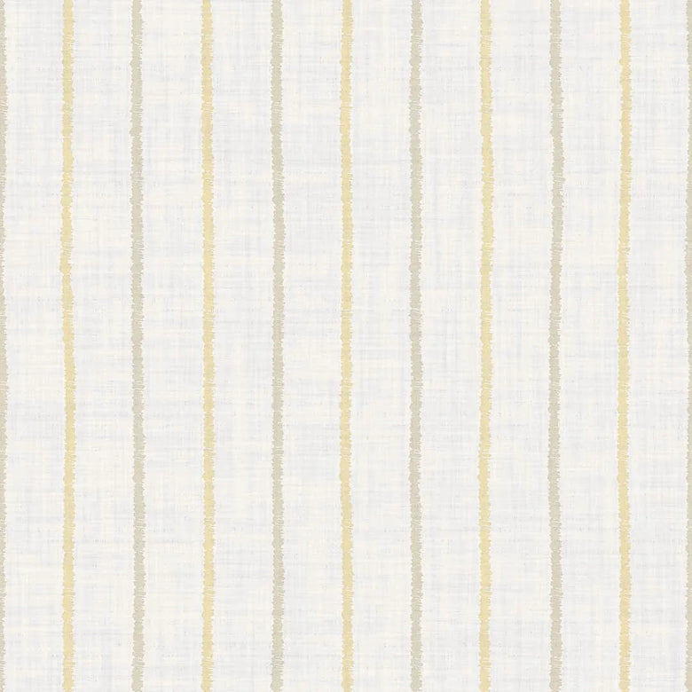 Sample of Shoreline Stripes Wallpaper in Lemon Meringue and Gold on Pearl White