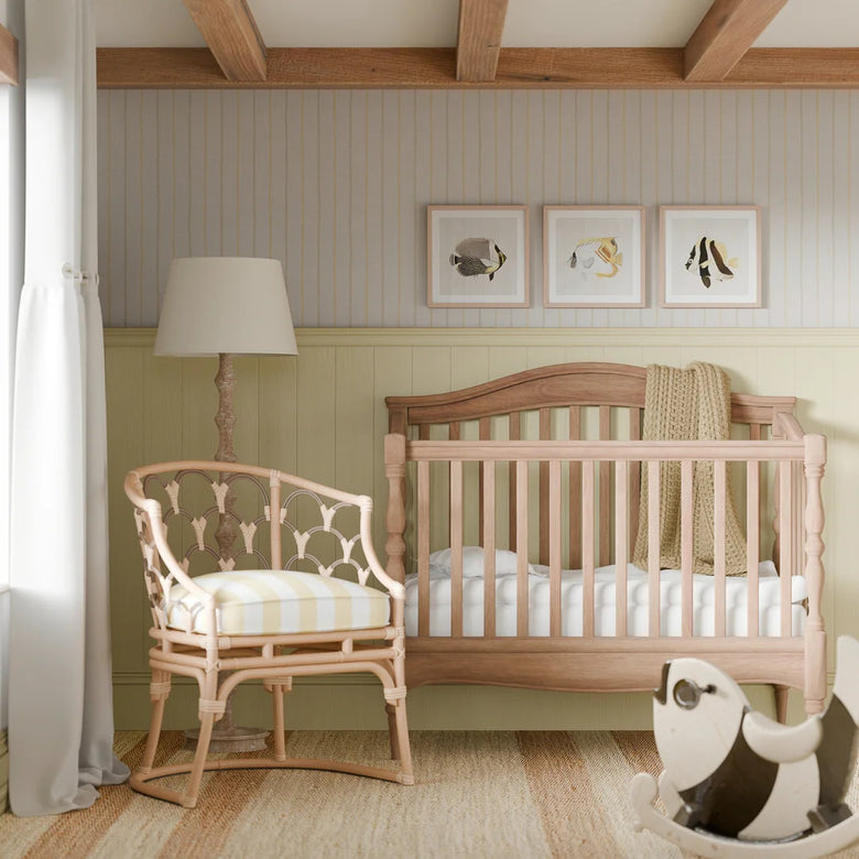 Shoreline Stripes Wallpaper in Lemon Meringue and Gold on Pearl White