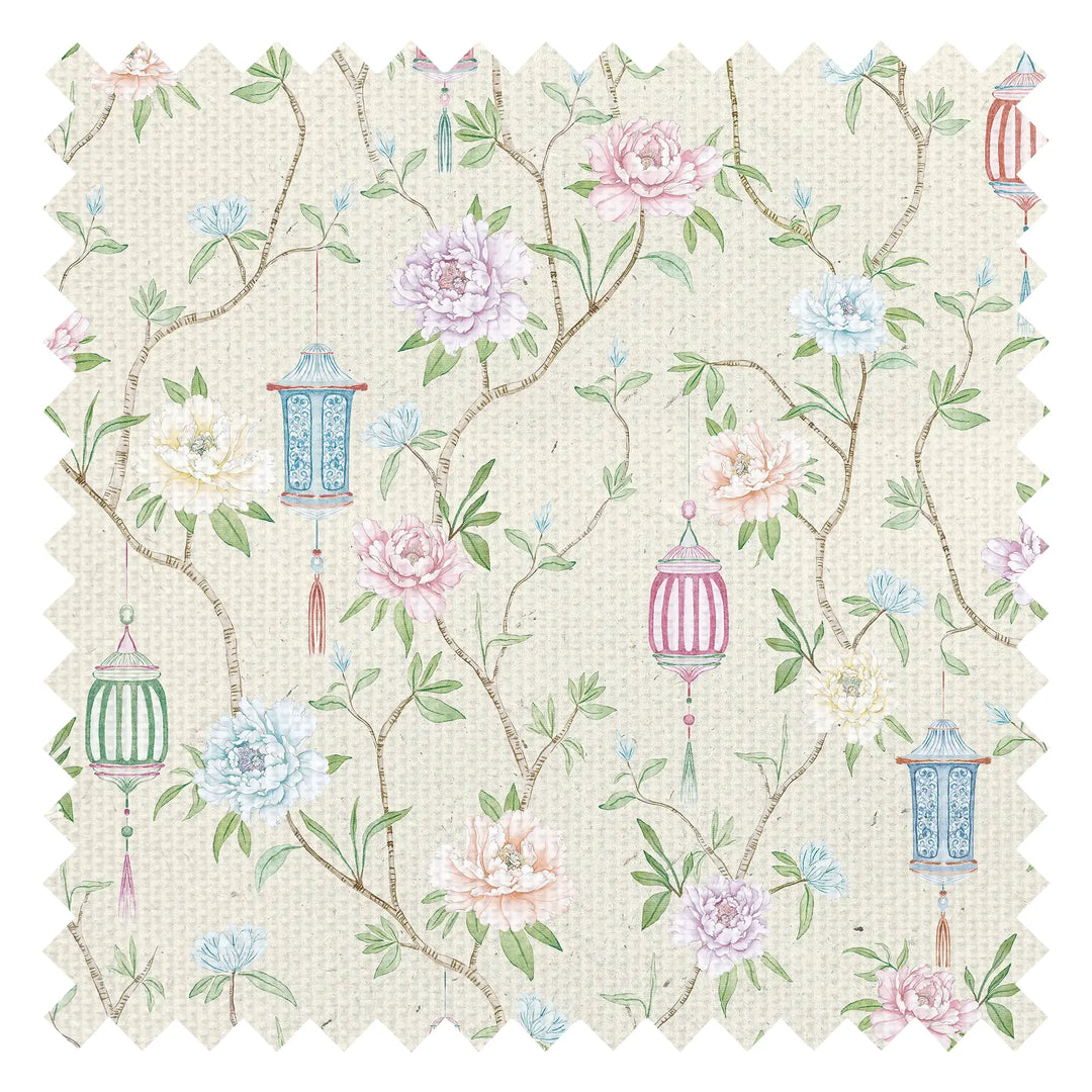 Silk Courtyard Fabric in Cream and Pastels