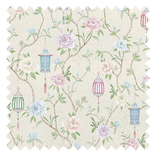 Silk Courtyard Fabric in Cream and Pastels