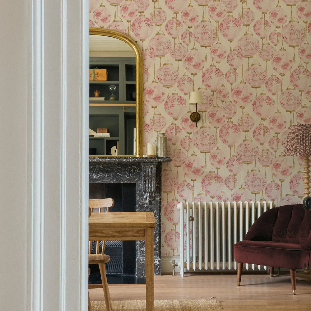 Silk Lantern Wallpaper in Blossom Pink