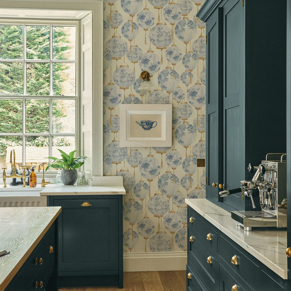 Silk Lantern Wallpaper in Blue