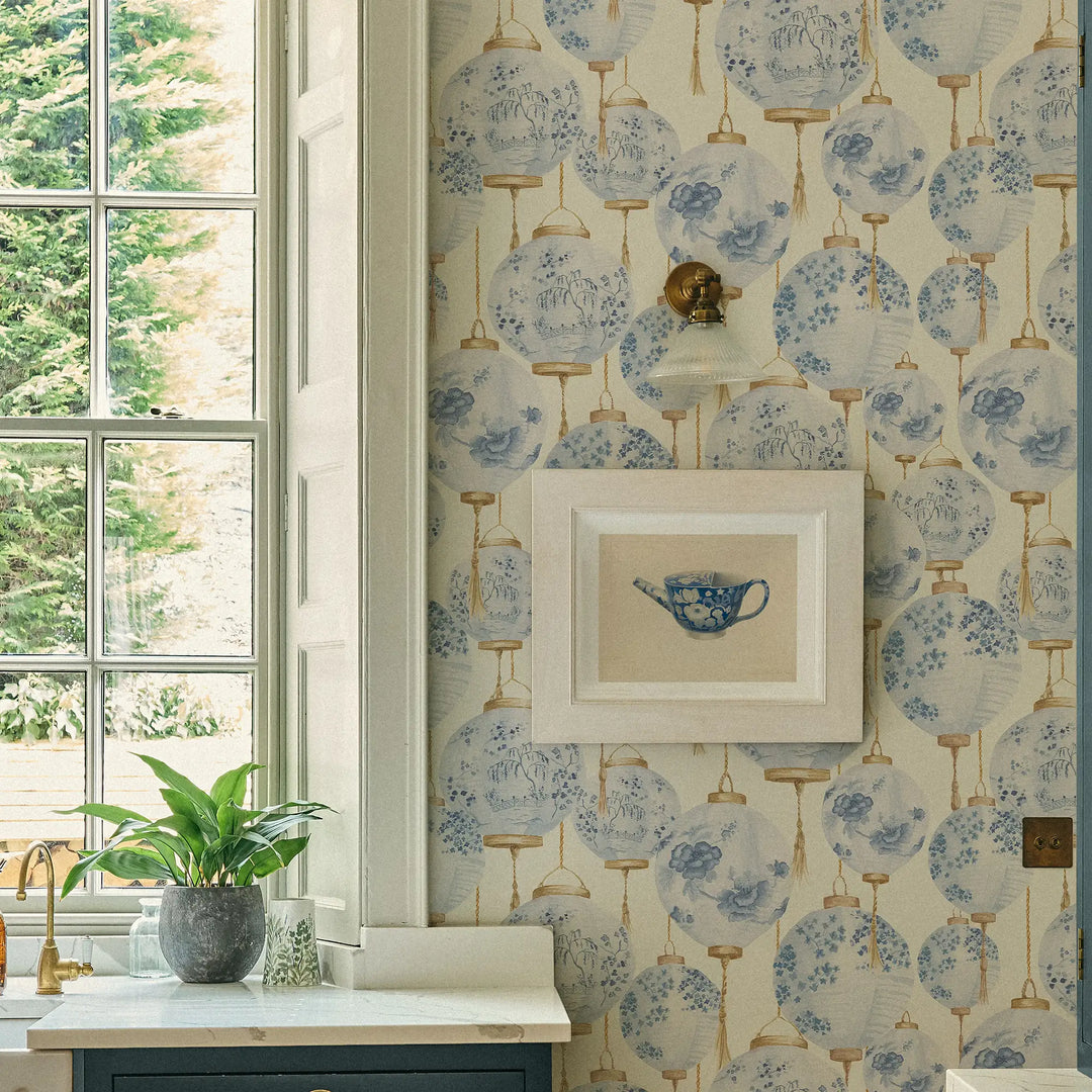 Silk Lantern Wallpaper in Blue
