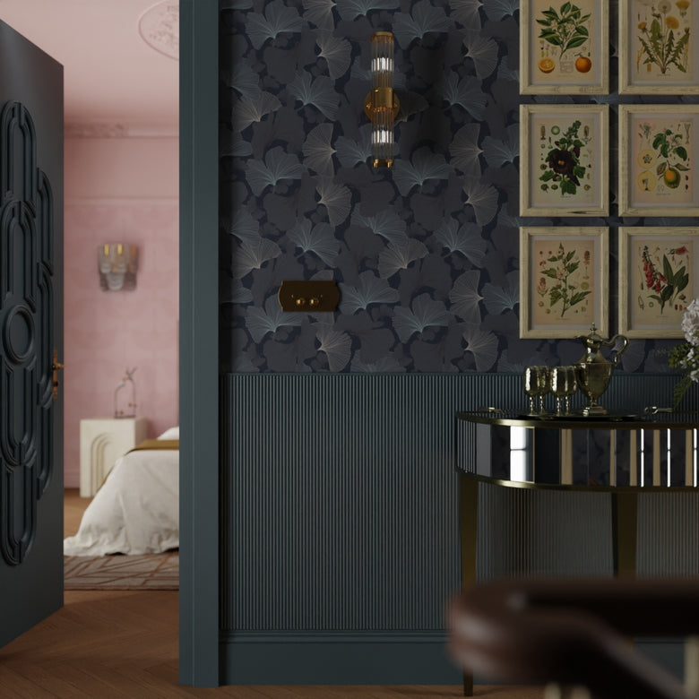 Genevieve Wallpaper in Classic Navy and Mineral