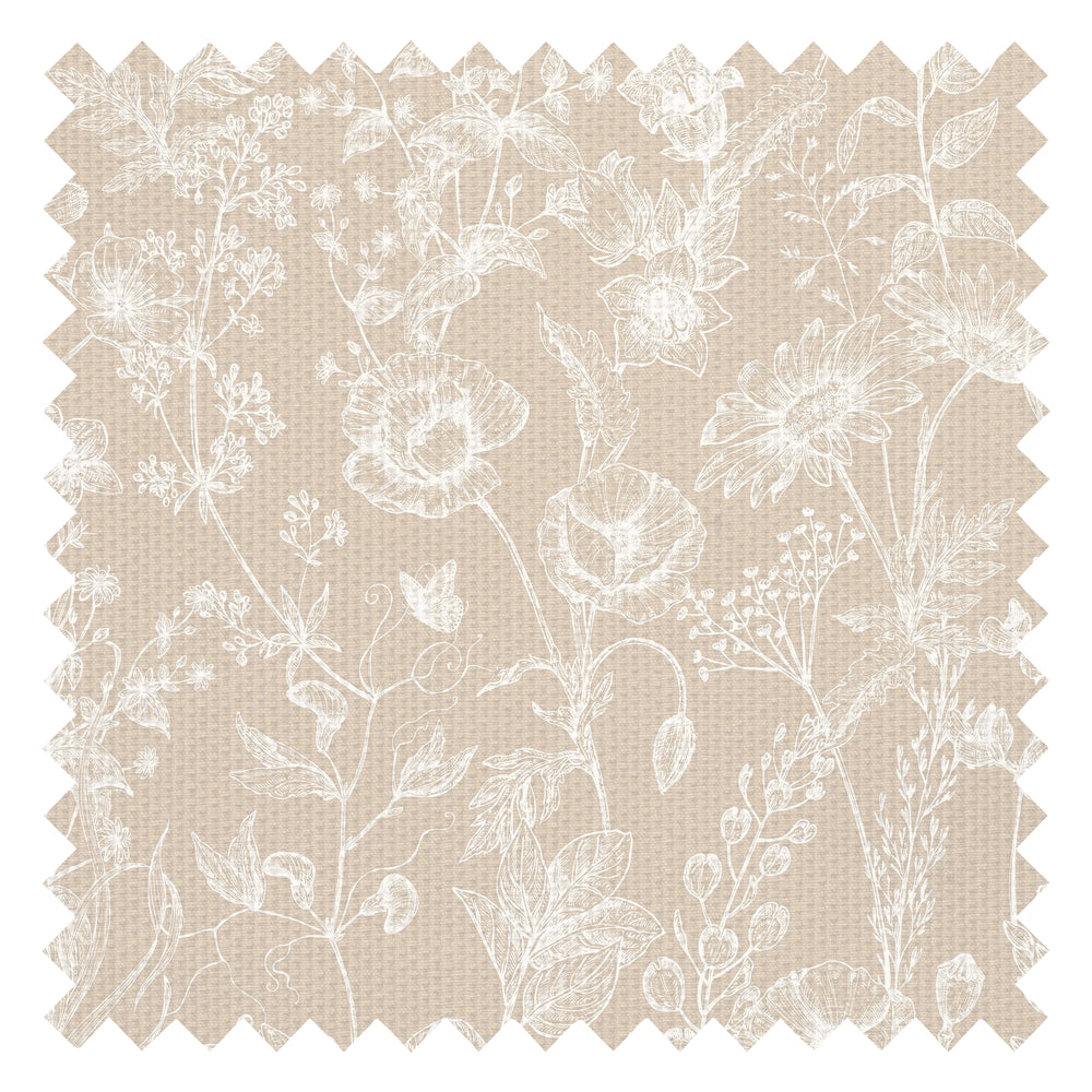 Sketched Meadow Fabric in Cream on Biscuit