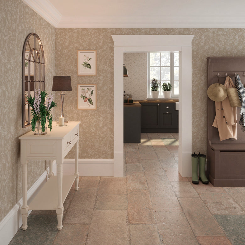 Sketched Meadow Wallpaper in Cream on Biscuit