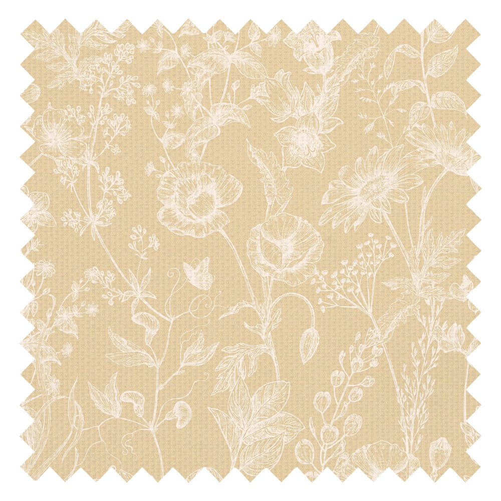 Sketched Meadow Fabric in Cream on Champagne