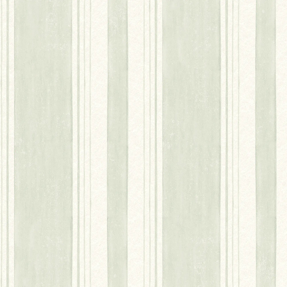 Soft Stripe Wallpaper in Green on Cream