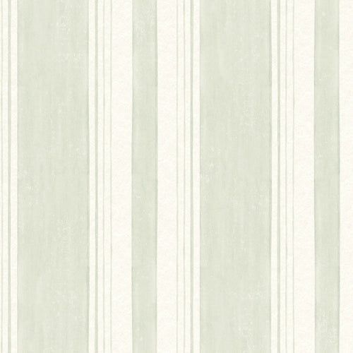 Soft Stripe Wallpaper in Green on Cream