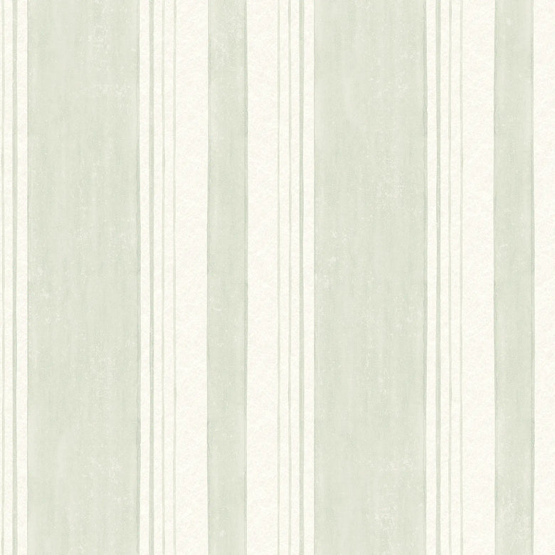 Soft Stripe Wallpaper in Green on Cream