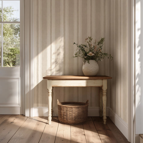 Soft Stripe Wallpaper in Stone on Cream