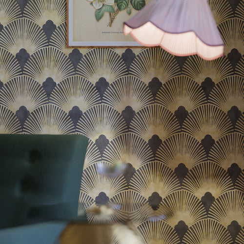 Soleil Wallpaper in Ink and Gold