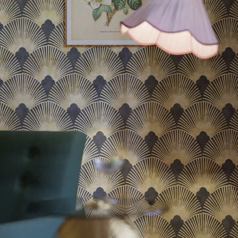 Soleil Wallpaper in Ink and Gold