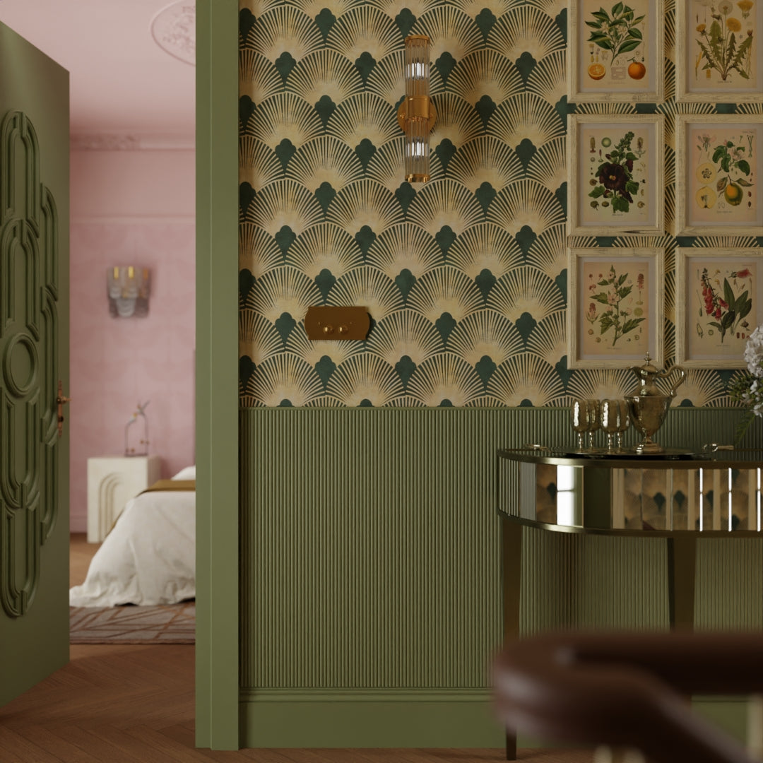 Soleil Wallpaper in Juniper and Gold