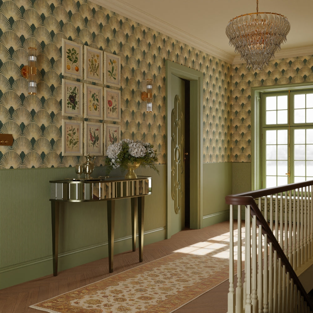 Soleil Wallpaper in Juniper and Gold