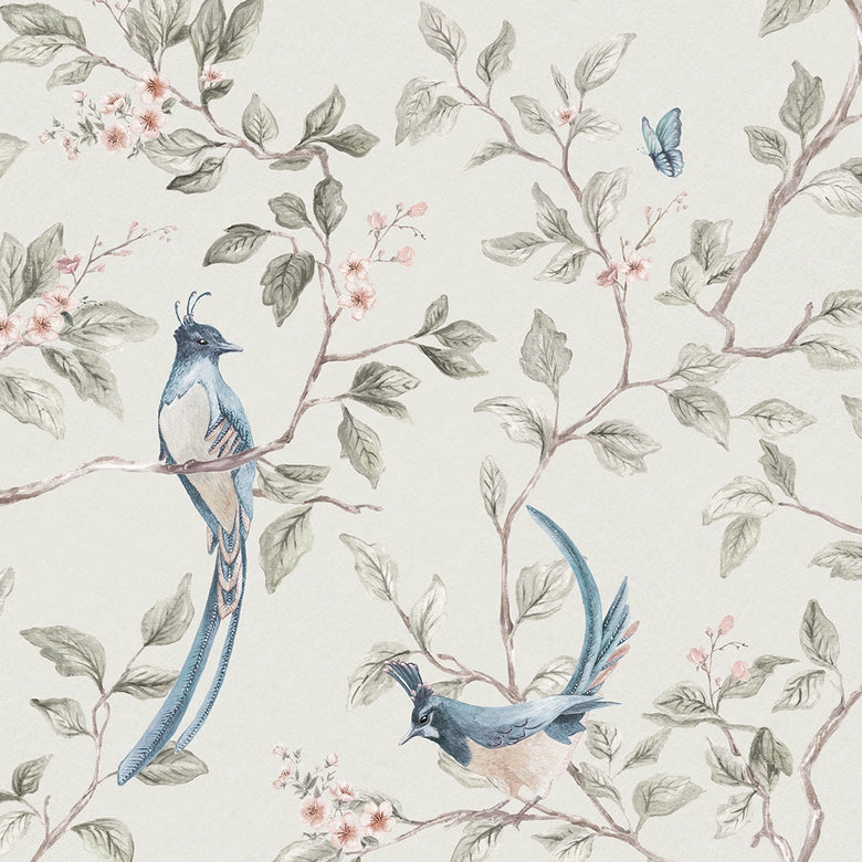 Song of The Lovebirds Wallpaper in Warm Grey