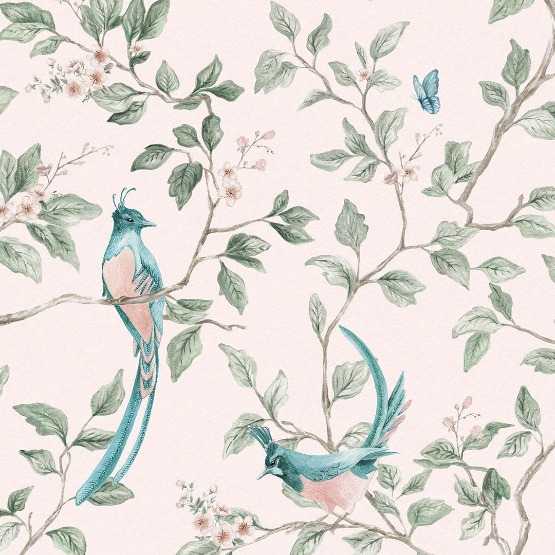 Sample of Song of The Lovebirds Wallpaper in Soft Pink