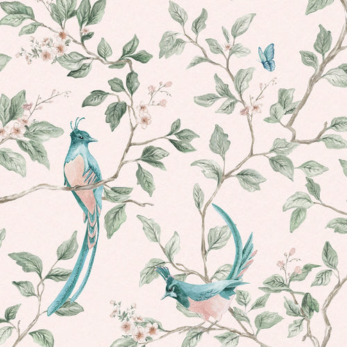 Sample of Song of The Lovebirds Wallpaper in Soft Pink