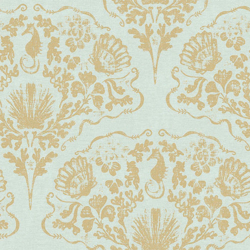 St. Mawes Lace Wallpaper in Antique Gold on Duck Egg