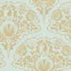 Sample of St. Mawes Lace Wallpaper in Antique Gold on Duck Egg