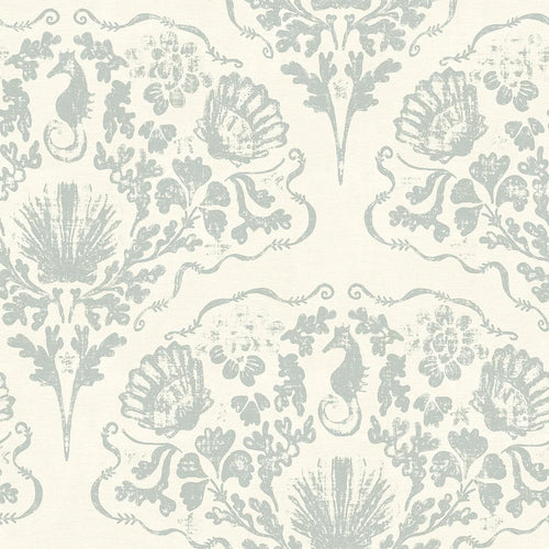 St. Mawes Lace Wallpaper in Soft Rustic Green on Vintage Cream