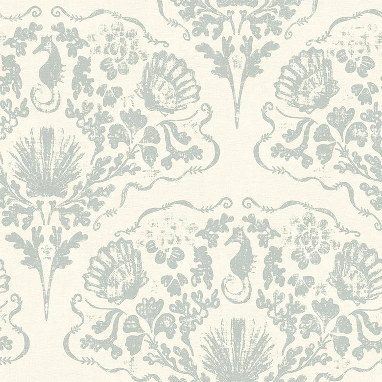 St. Mawes Lace Wallpaper in Soft Rustic Green on Vintage Cream