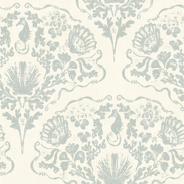 St. Mawes Lace Wallpaper in Soft Rustic Green on Vintage Cream