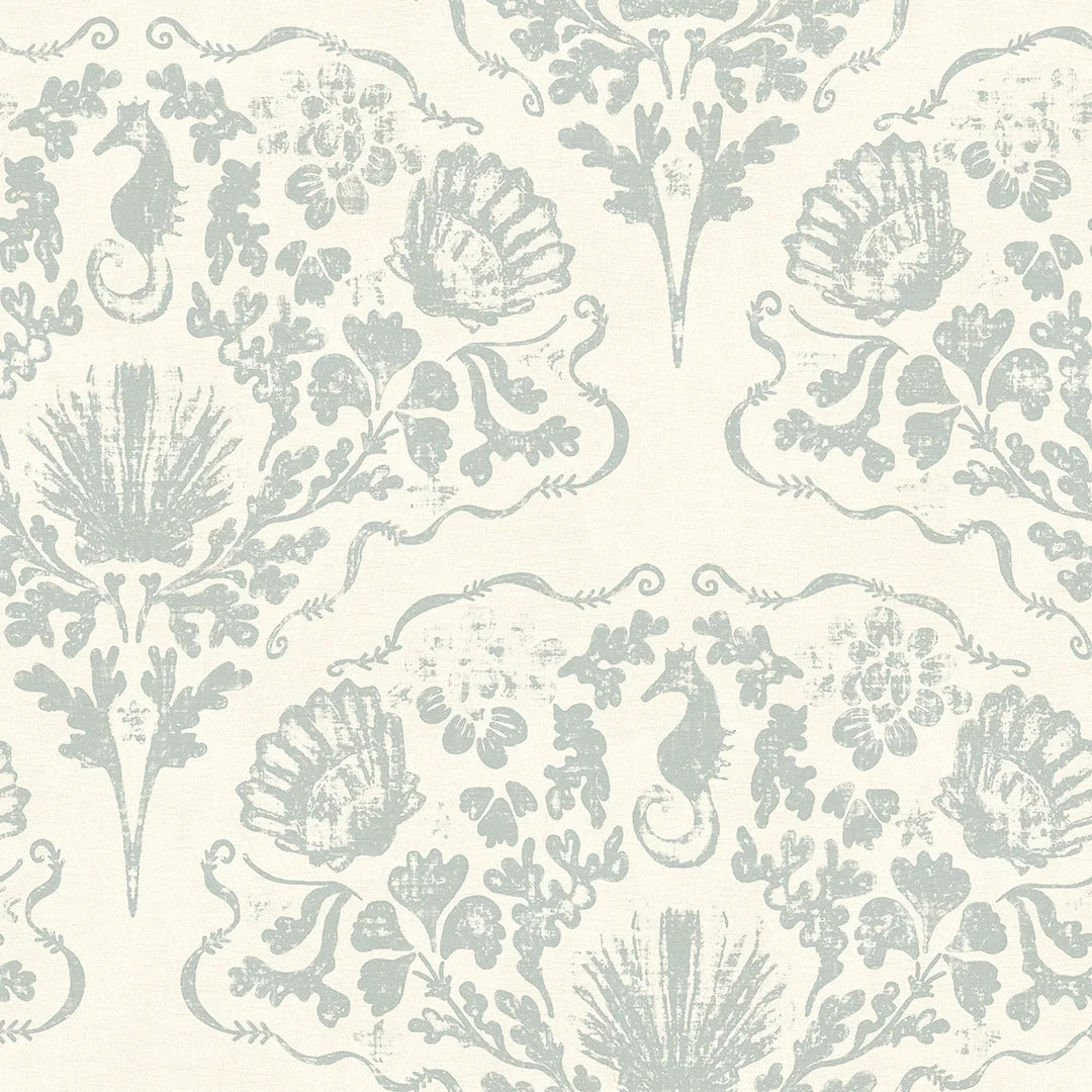 Sample of St. Mawes Lace Wallpaper in Soft Rustic Green on Vintage Cream