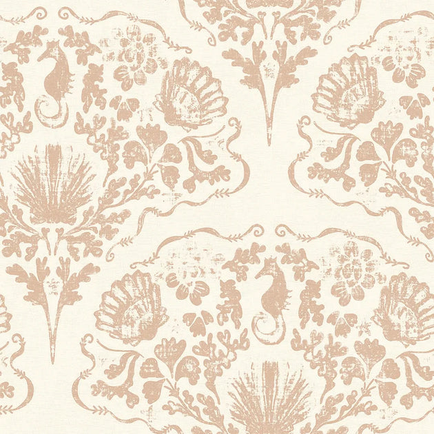St. Mawes Lace Wallpaper in Soft Spice on Pearl White