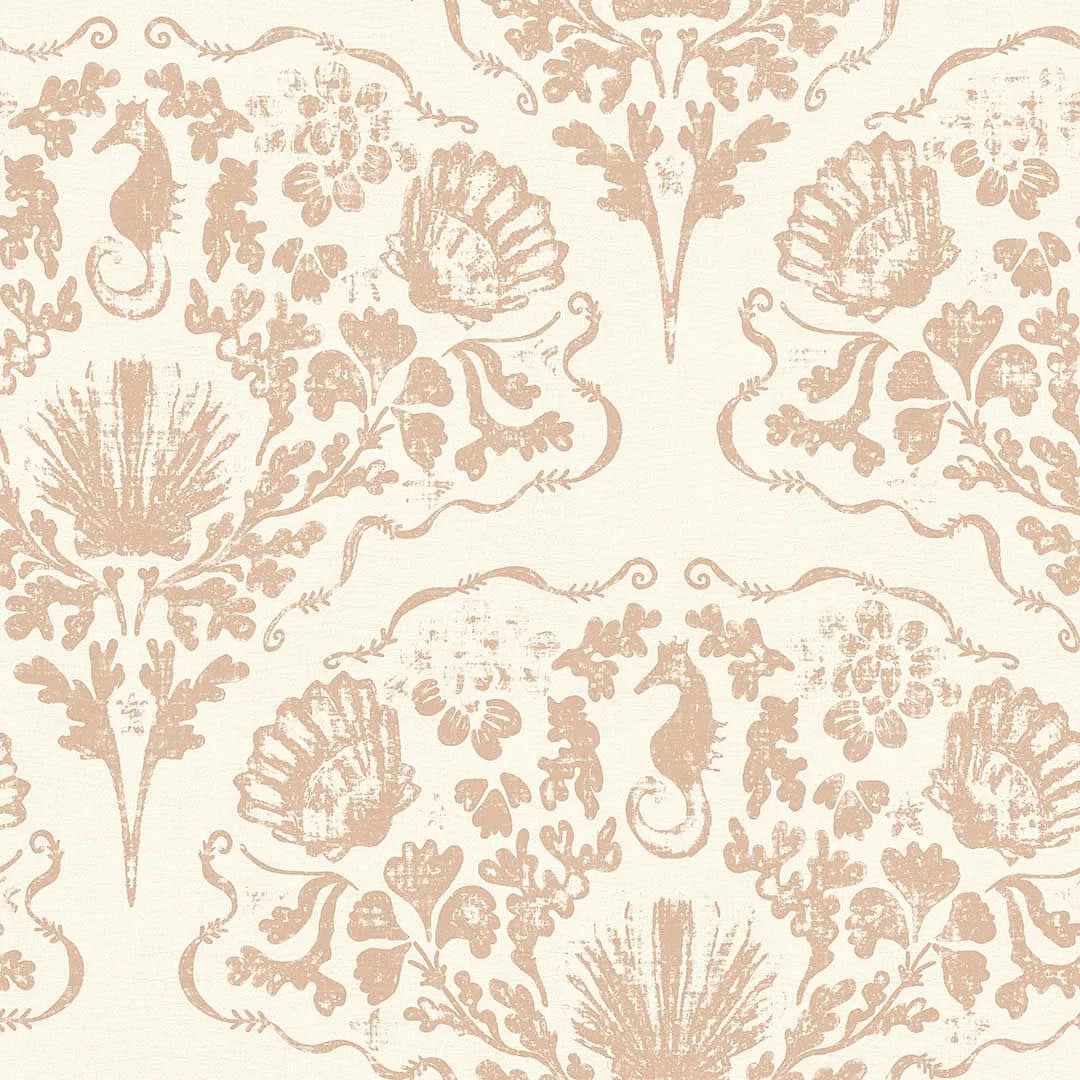Sample of St. Mawes Lace Wallpaper in Soft Spice on Pearl White