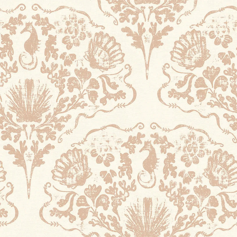 Sample of St. Mawes Lace Wallpaper in Soft Spice on Pearl White
