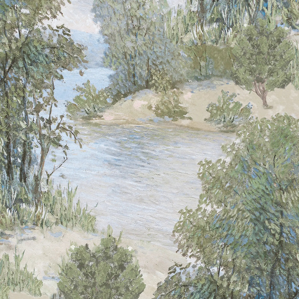 Stately Stream Wallpaper in Greens and Teal
