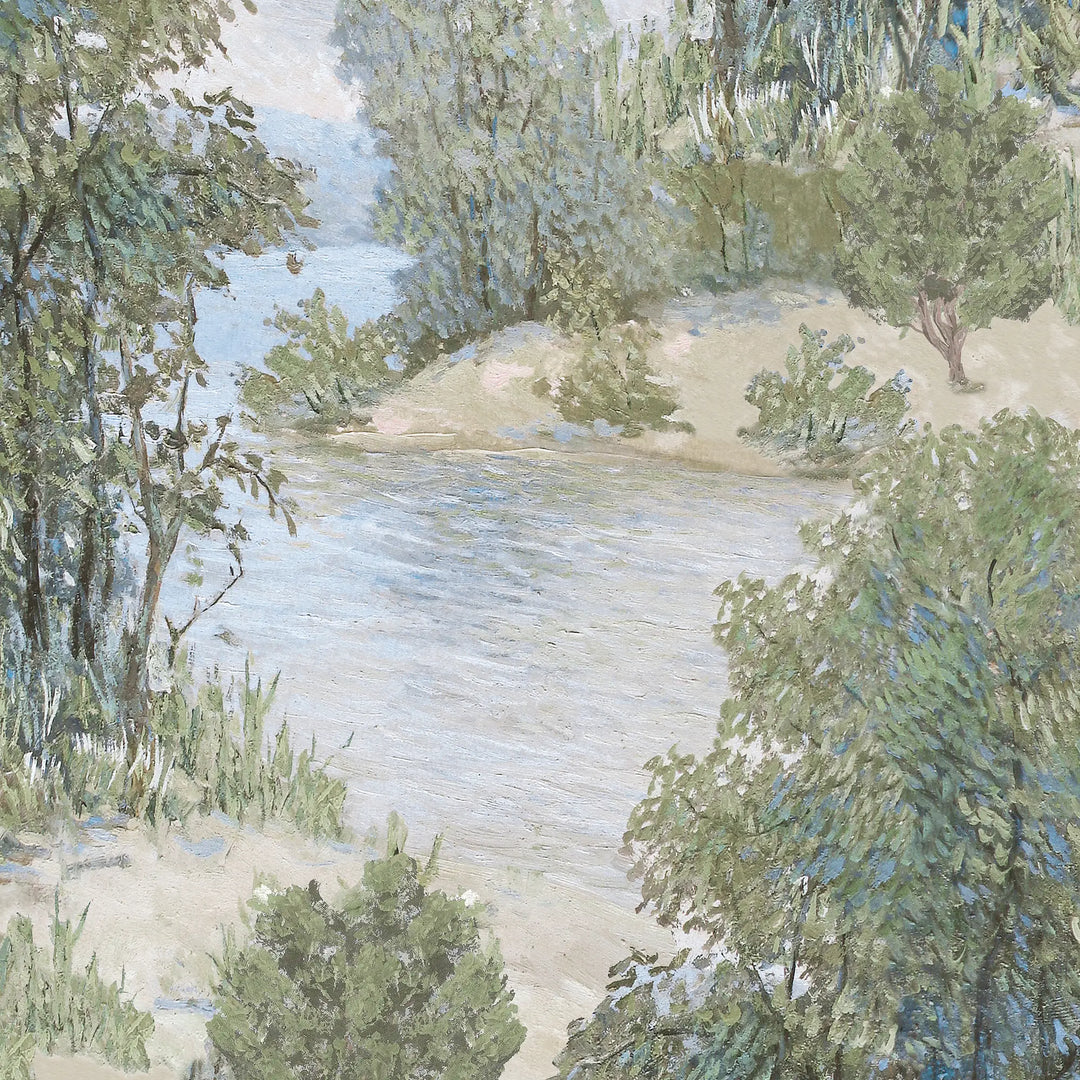 Stately Stream Wallpaper in Greens and Teal