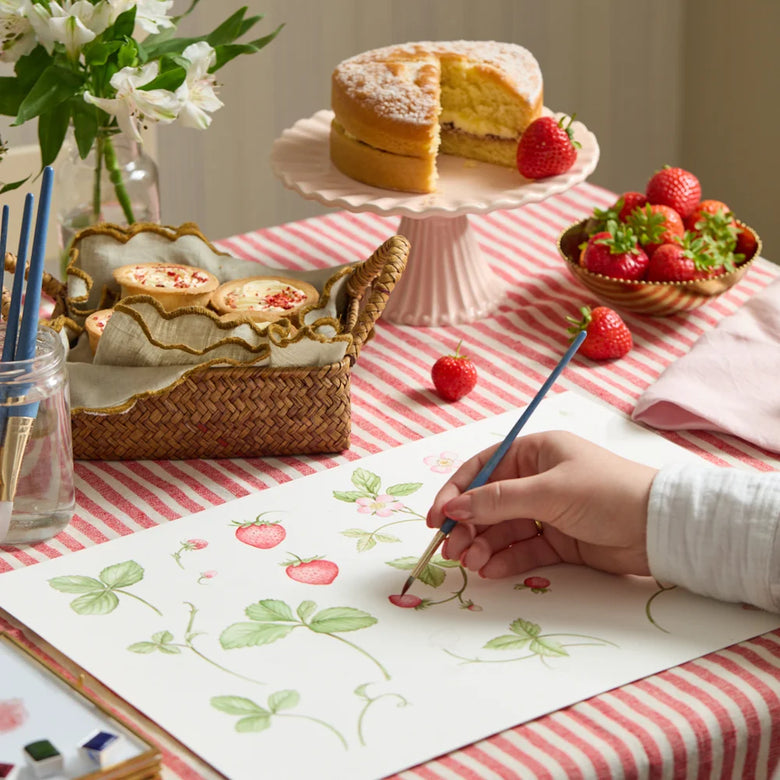Strawberry Harvest Trellis Wallpaper in Summer Greens and Berry Red