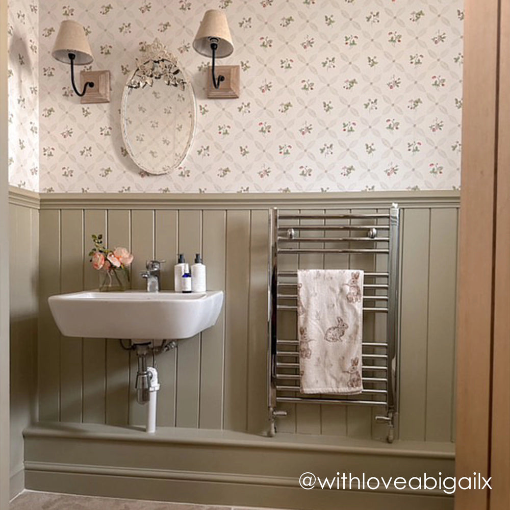 Strawberry Harvest Trellis Wallpaper in Summer Greens and Berry Red