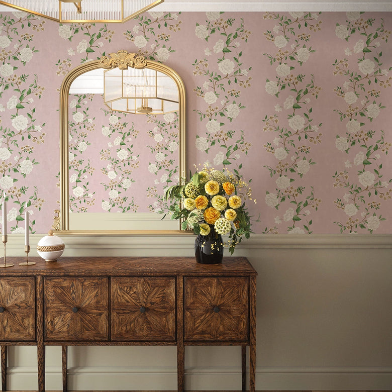 Summer in Peony Park Wallpaper in Blush Pink