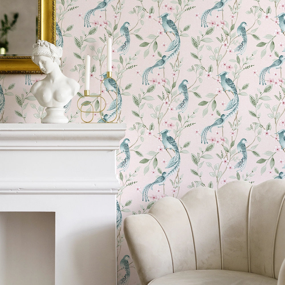 Sunrise Serenade Wallpaper in Blush and Teal